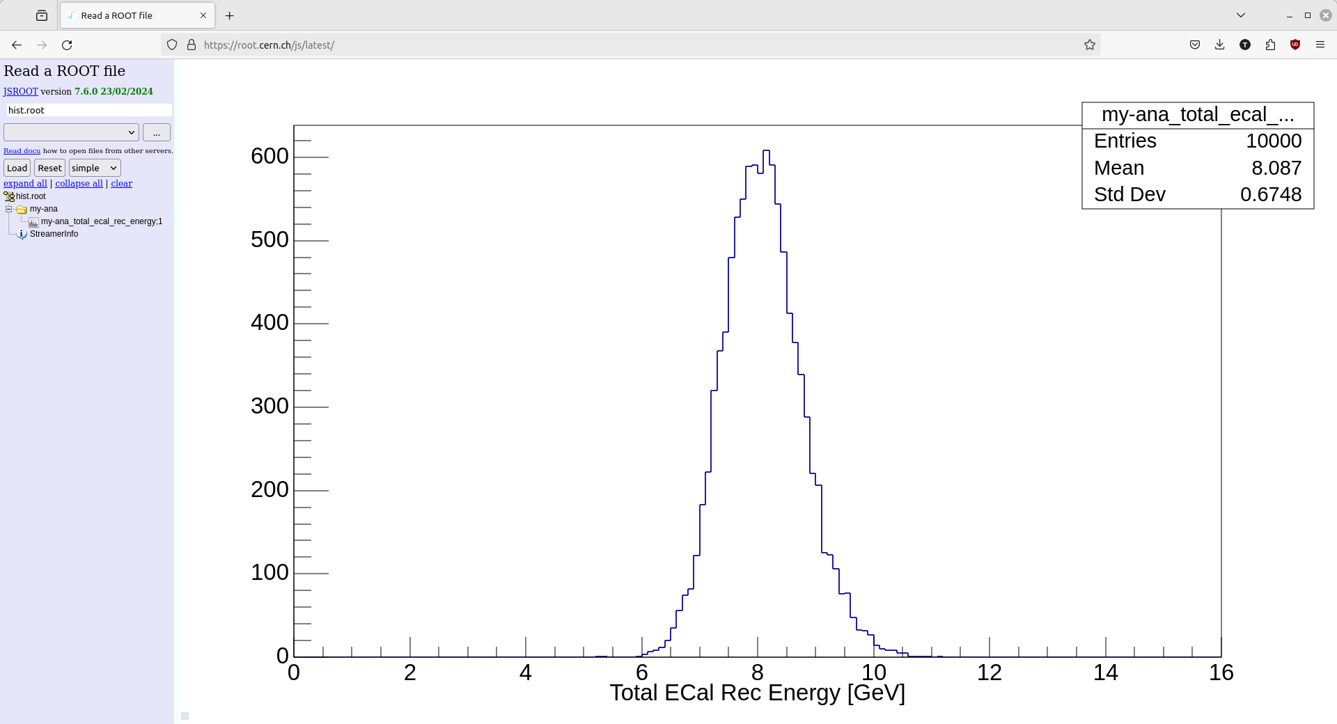 screenshot of JSROOT